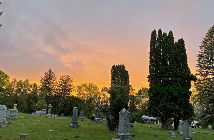 Sunset at a cemetary