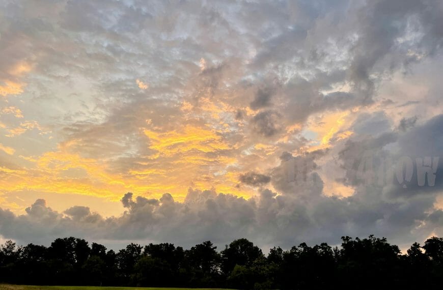 Storm clouds with a sunset shining through them