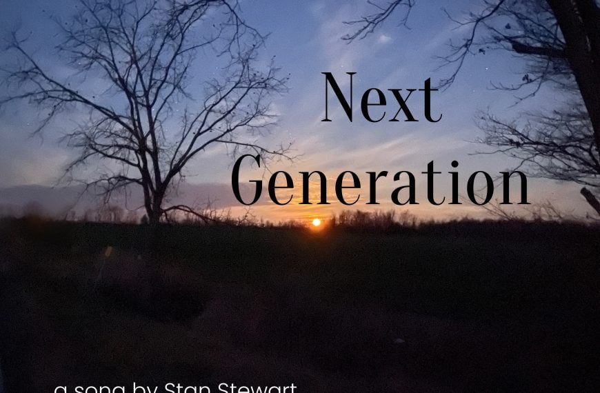 A sunset between two bare trees forms the cover art for Next Generation by Stan Stewart.