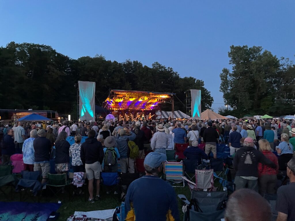 Mavis Staples plays a concert on an outdoor stage at Grassroots music festival.