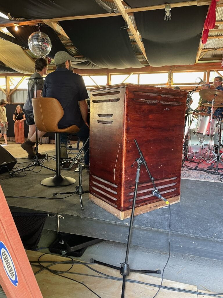 JP (John Petronzio) of Road Man has a real Leslie speaker attached to his Hammond B3.