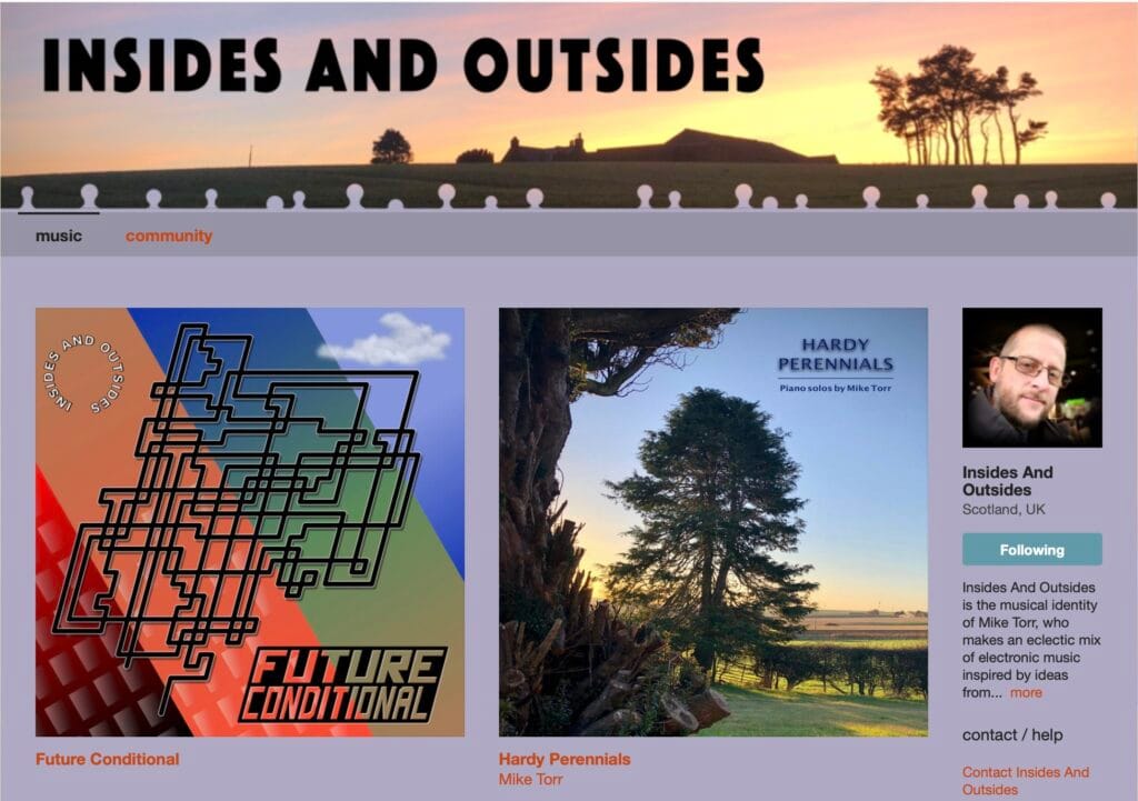 A screenshot of the Bandcamp page for Mike Torr aka Insides and Outsides. Get with the beat.