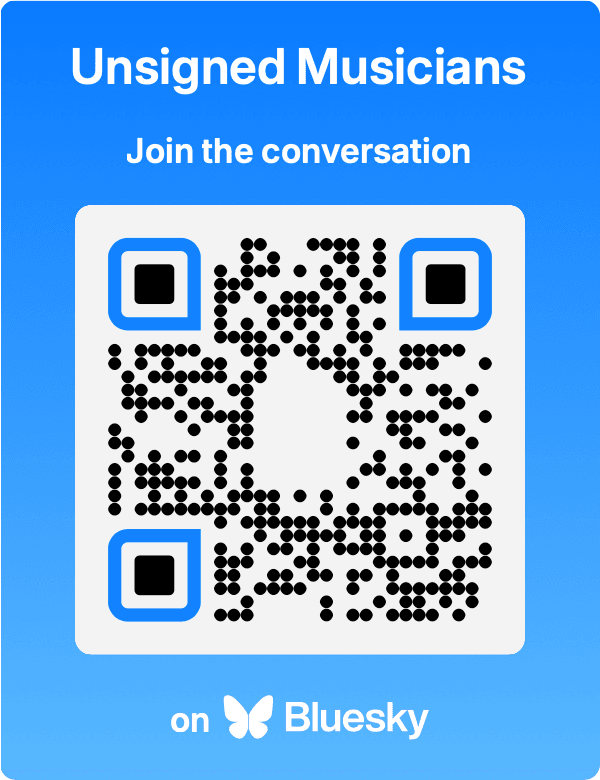 Sharing a QR code for Stan Stewart's starter pack named "Unsigned Musicians" on BlueSky