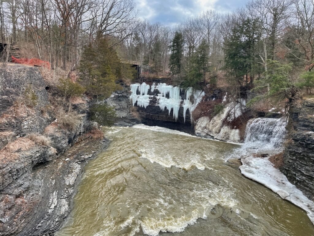 On a recent hike, I found this view of the powerful stream and hanging ice above it at Taughannock Falls State Park.