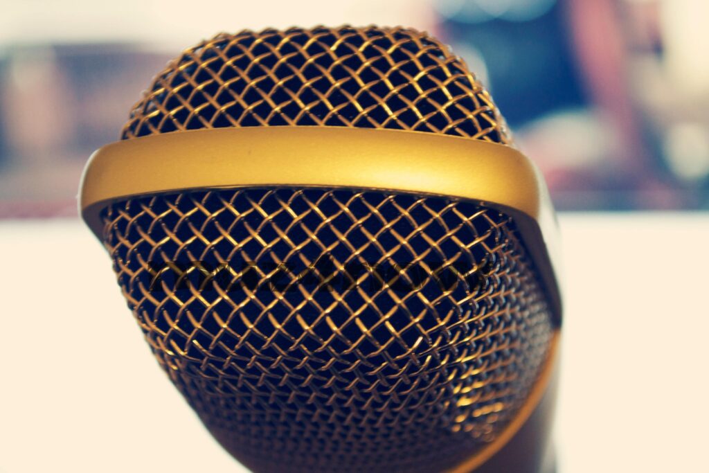 A microphone for vocal tracking. Photo is by Ionut Zamfir. https://www.pexels.com/photo/shallow-focus-photography-of-microphone-20053/