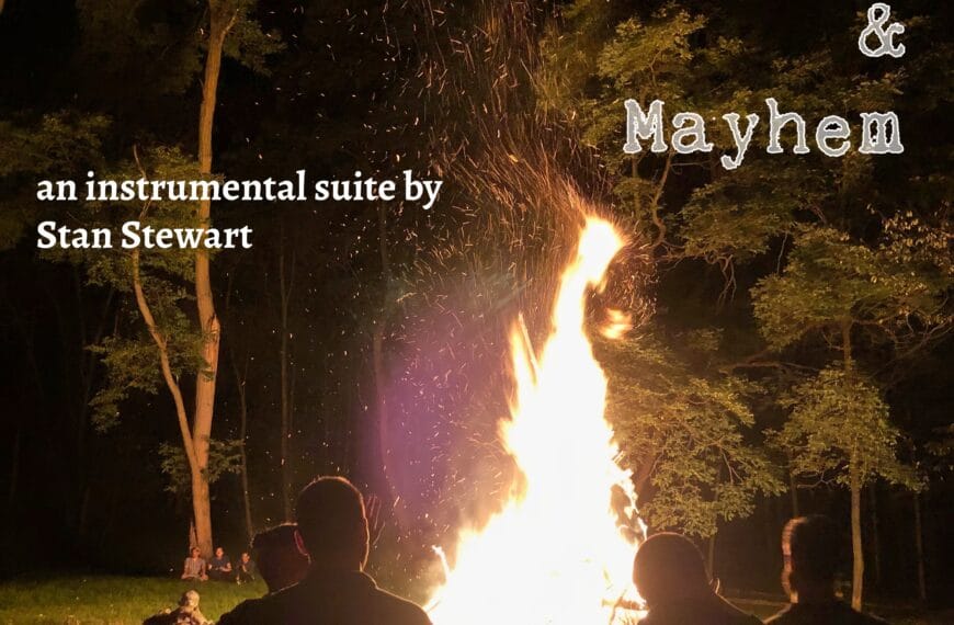 The cover art for "Ritual & Mayhem" is a bonfire with several friends standing around it. The music on this release is by Stan Stewart.