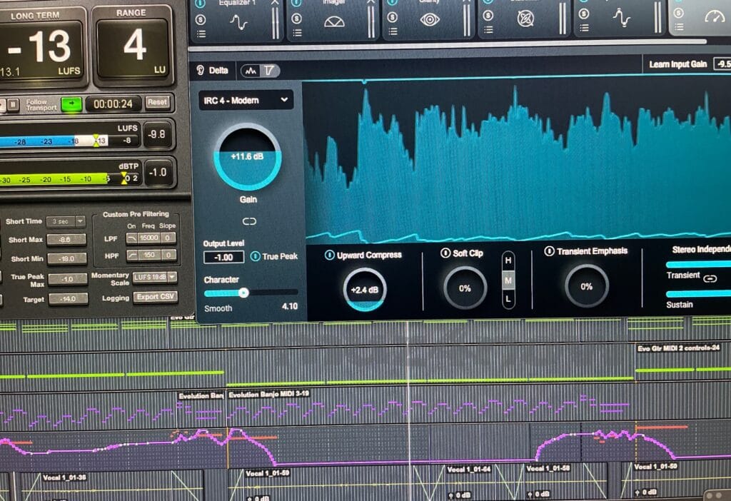 Audio plugins and tracks cover the screen of a digital audio workstation (DAW).