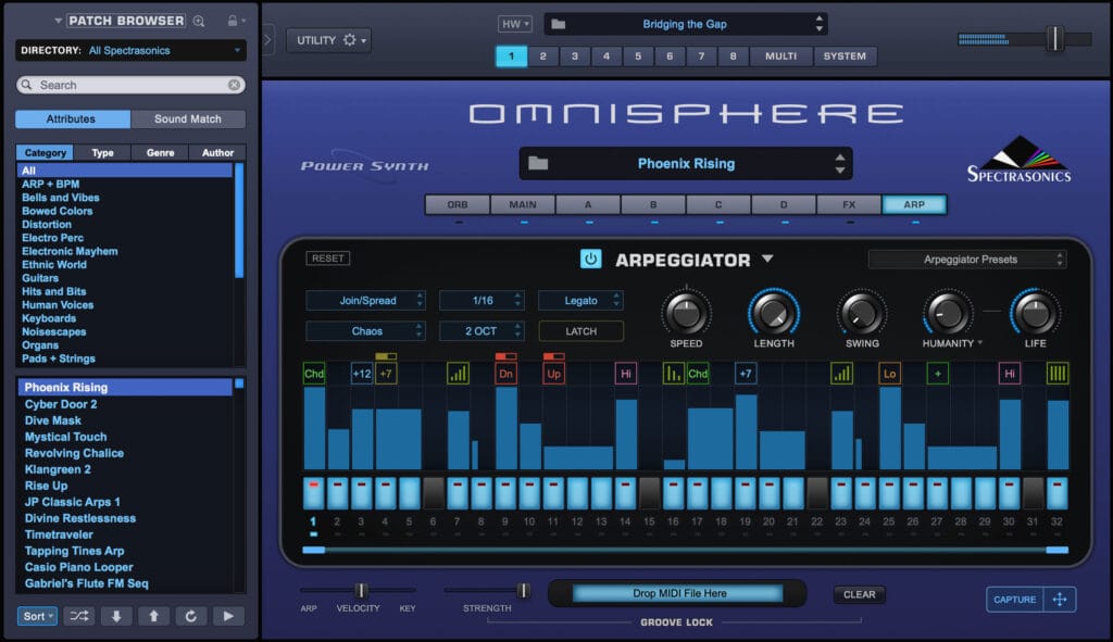 A screenshot of the Omnisphere 3 arpeggiator.