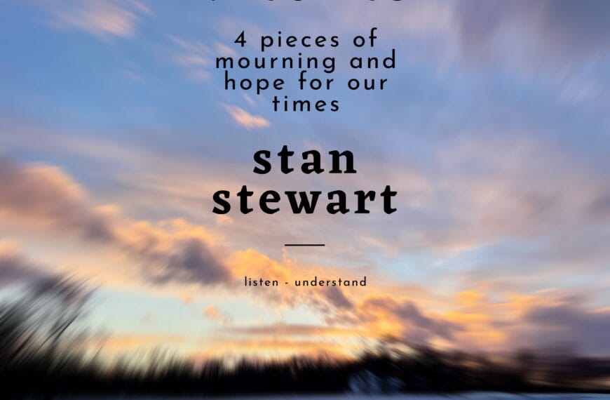 A blurred, golden sunset on irregular clouds makes the background for the cover of "Cosmic Theories" musical release by Stan Stewart.