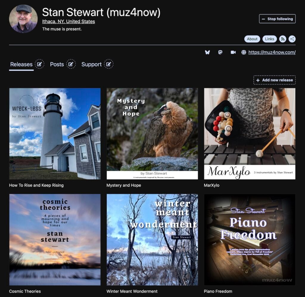A screenshot of Stan Stewart's profile on the platform Mirlo.Space.