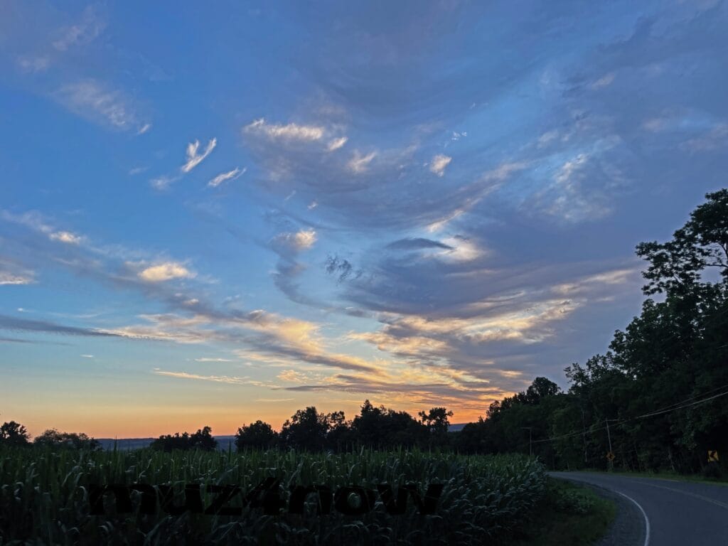A magnificent array of clouds across the sky is decorated by the golden sunrise.